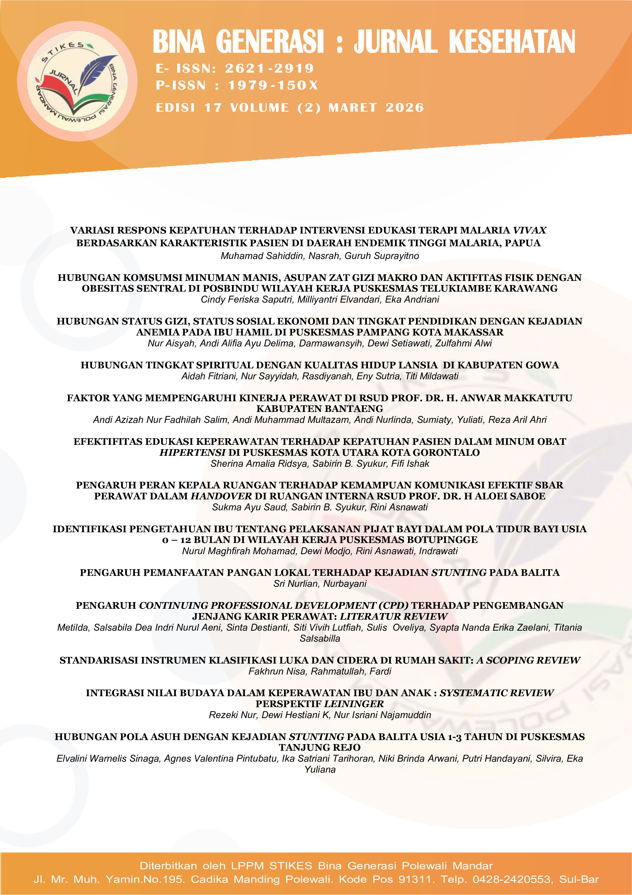 					View Vol. 17 No. 2 (2026): Bina Generasi : Jurnal Kesehatan
				