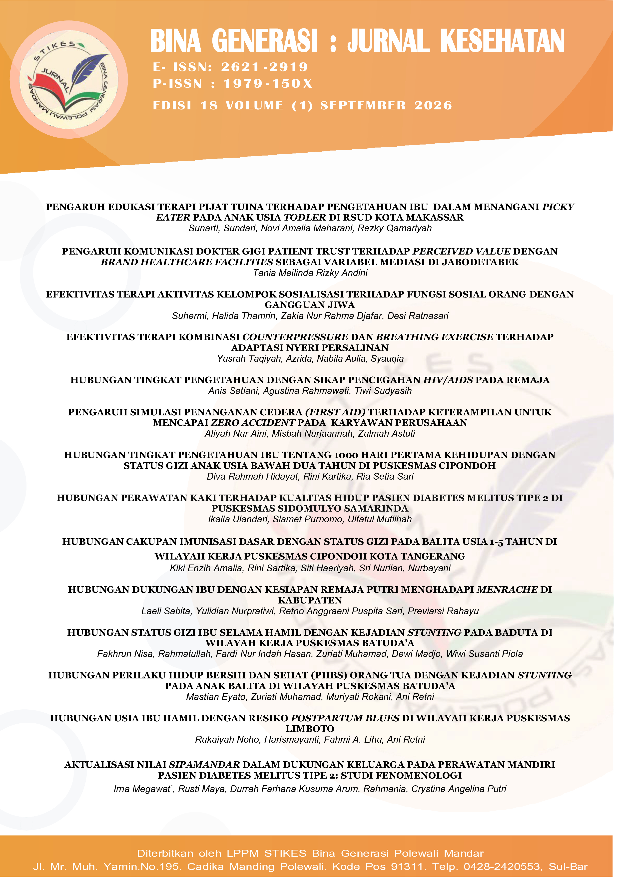 					View Vol. 18 No. 1 (2026): Bina Generasi : Jurnal Kesehatan
				